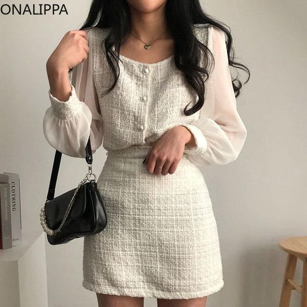 dress onalippa women dress suit autumn retro temperament square collar stiching puff sleeve tweed shirt high waist hip skirt female, White
dress onalippa women dress suit autumn retro temperament square collar stiching puff sleeve tweed shirt high waist hip skirt female, White
