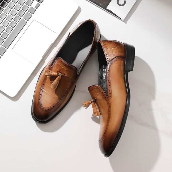 mens genuine leather shoes layer cowhide business formal wear tassel slip-on loafers fashion carved brogue flats shoes men, Black
mens genuine leather shoes layer cowhide business formal wear tassel slip-on loafers fashion carved brogue flats shoes men, Black