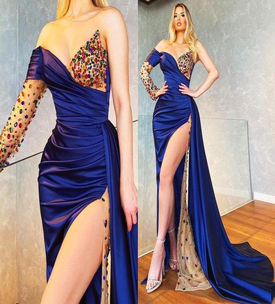 luxurious plus size arabic aso ebi navy blue prom dresses sweetheart one shoulder beaded crystals high split evening gowns formal 7295340, Black
luxurious plus size arabic aso ebi navy blue prom dresses sweetheart one shoulder beaded crystals high split evening gowns formal 7295340, Black