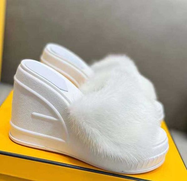 2023 spring/summer new european and american mink slope heel thick bottom slippers with genuine leather versatile fashion women's high, Black
2023 spring/summer new european and american mink slope heel thick bottom slippers with genuine leather versatile fashion women's high, Black