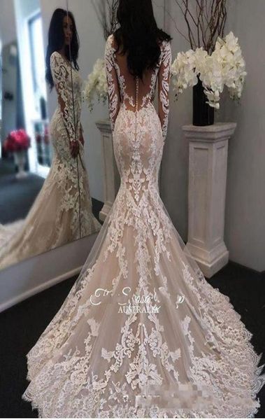 2019 long sleeves lace mermaid wedding dresses tulle applique court train button back bridal gowns with buttons9150002, White
2019 long sleeves lace mermaid wedding dresses tulle applique court train button back bridal gowns with buttons9150002, White