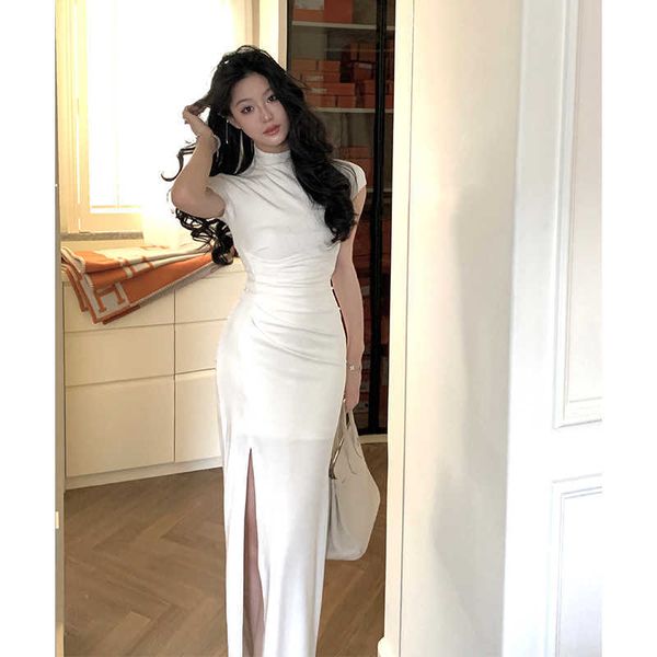 stand-up collar dress women's spring new split pleated party long dress woman elegant casual beach dress, Black;gray
stand-up collar dress women's spring new split pleated party long dress woman elegant casual beach dress, Black;gray