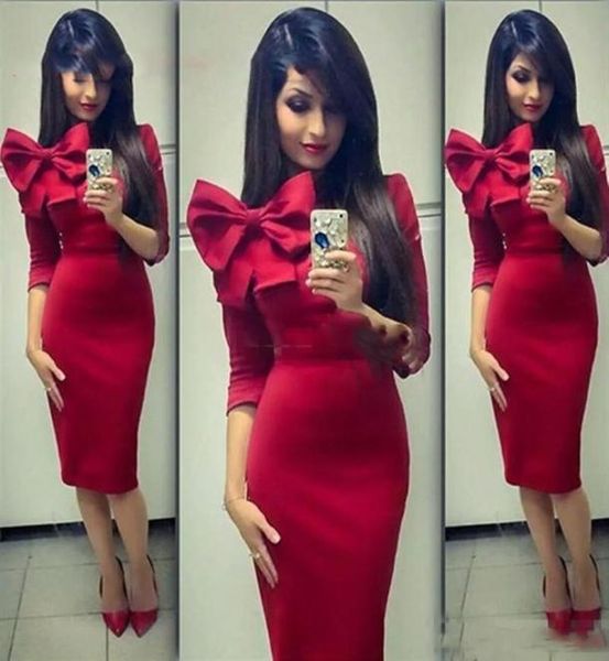 dark red sheath evening dresses with bow on shoulder arabic zipper back 34 long sleeve prom party dresses tea length cocktail gow1366569, Black;red
dark red sheath evening dresses with bow on shoulder arabic zipper back 34 long sleeve prom party dresses tea length cocktail gow1366569, Black;red