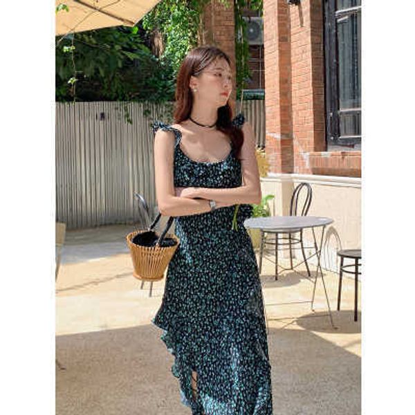 2023 summer new french style elegant printed irregular dress sling chiffon floral dress for women, Black;gray
2023 summer new french style elegant printed irregular dress sling chiffon floral dress for women, Black;gray