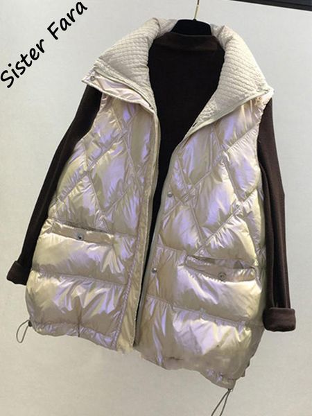 vests sister fara shiny glossy down puffer vest women women's quilted vest stand collar lightweight zip padded gilet vest, Black;white
vests sister fara shiny glossy down puffer vest women women's quilted vest stand collar lightweight zip padded gilet vest, Black;white