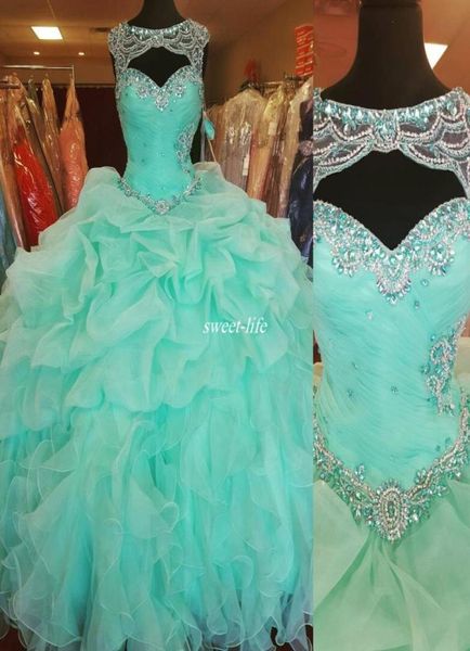 custom made mint green ball gown quinceanera dresses sweetheart sheer beaded neck corset back ruffles organza plus size debutante 1200157, Blue;red
custom made mint green ball gown quinceanera dresses sweetheart sheer beaded neck corset back ruffles organza plus size debutante 1200157, Blue;red