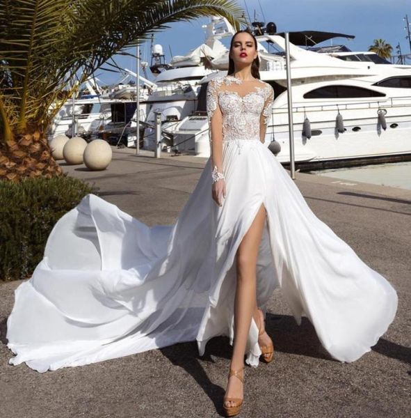 chiffon aline wedding dress sheer jewel neck lace applique side split bridal dress glamorous long sleeves sweep train weddi7850798, White
chiffon aline wedding dress sheer jewel neck lace applique side split bridal dress glamorous long sleeves sweep train weddi7850798, White