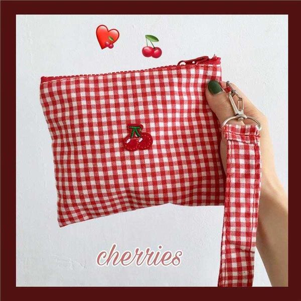 cherry embroidered red plaid coin purse pannier bag clutch buggy cute small portable, Red;black
cherry embroidered red plaid coin purse pannier bag clutch buggy cute small portable, Red;black