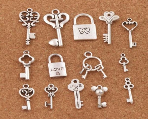 140pcslot mix love key locket charm beads antique silver pendant jewelry diy lm47 14styles8562924, Bronze;silver
140pcslot mix love key locket charm beads antique silver pendant jewelry diy lm47 14styles8562924, Bronze;silver