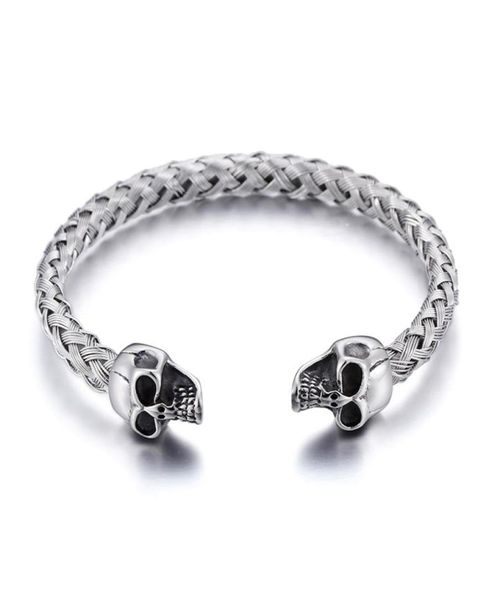 silver stainless steel cuff bangle biker double skull head end open bracelet knot wire chain5794191, Black
silver stainless steel cuff bangle biker double skull head end open bracelet knot wire chain5794191, Black