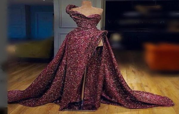 one shoulder sequined prom dresses high split ruffles sweep train evening gowns backless formal party dress 494915, Black
one shoulder sequined prom dresses high split ruffles sweep train evening gowns backless formal party dress 494915, Black