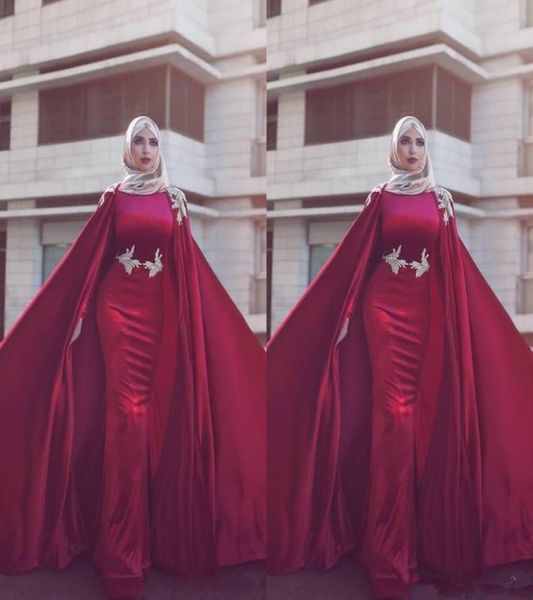 2020 new long jewel neck with capes formal dresses evening gowns yousef aljasm dark red dubai arabic muslim mermaid event prom dre8389552, Black;red