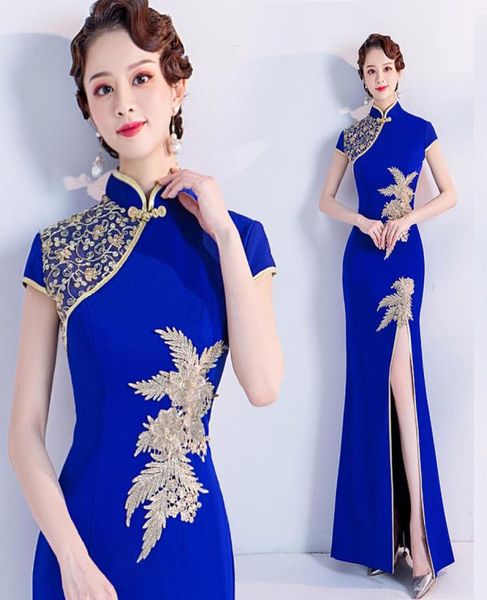 blue classic thighhigh slits cheongsam high collar short capped sleeves embroidery oriental women dresses chinese qipao1645097, Blue;red
blue classic thighhigh slits cheongsam high collar short capped sleeves embroidery oriental women dresses chinese qipao1645097, Blue;red