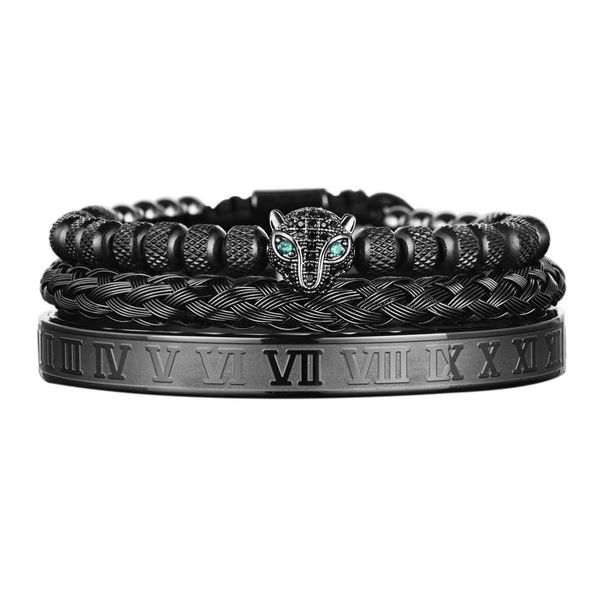 bangle 3pcs/set classical handmade braiding bracelet hip hop men pave cz leopard head roman numeral bracelet stainless steel jewelry, Black
bangle 3pcs/set classical handmade braiding bracelet hip hop men pave cz leopard head roman numeral bracelet stainless steel jewelry, Black