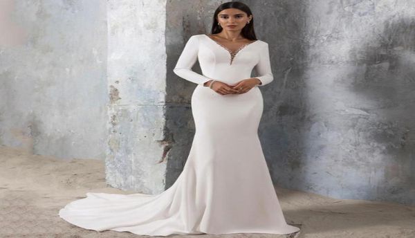 other wedding dresses simple mermaid dress for brides long sleeves jersey sweep train crystal sheer vneck backless b6548496, White 
other wedding dresses simple mermaid dress for brides long sleeves jersey sweep train crystal sheer vneck backless b6548496, White