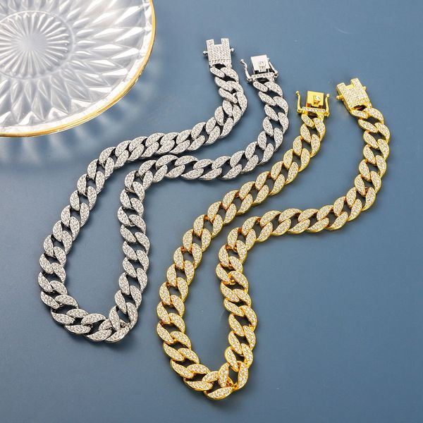 15mm strip cuban chain men's necklace 18k yellow/white golden full faux diamond hip hop rock style clavicle necklace 60cm long, Silver
15mm strip cuban chain men's necklace 18k yellow/white golden full faux diamond hip hop rock style clavicle necklace 60cm long, Silver