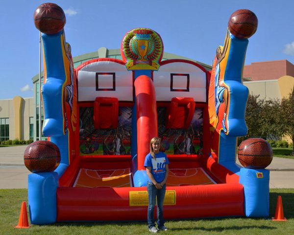 Image of 4x3m 13.2x10ft PVC inflatable basketball hoop carnival game/Inflatable Basketball Double Shot out for playground game with blower free ship