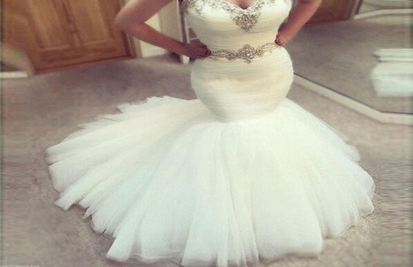 2020 new long mermaid wedding dresses sweetheart sleeveless country tulle beads crystal waist modest sheath satin plus size b2355035, White
2020 new long mermaid wedding dresses sweetheart sleeveless country tulle beads crystal waist modest sheath satin plus size b2355035, White