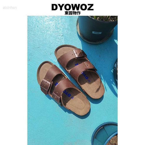 dongyuan wuzuo dyowoz one line mop layer cowhide women's sandals, Black