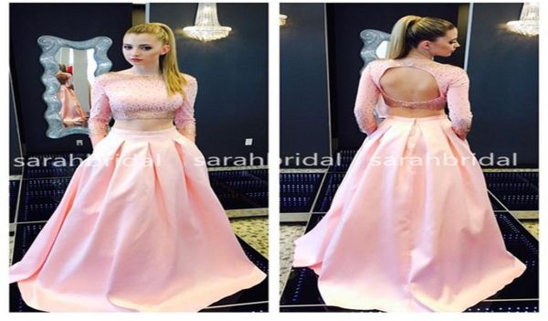 2019 two piece pink satin prom dresses with bateau neck long sleeve keyhole backless crop marine ball pockets gowns plus size 9380220, Black
2019 two piece pink satin prom dresses with bateau neck long sleeve keyhole backless crop marine ball pockets gowns plus size 9380220, Black