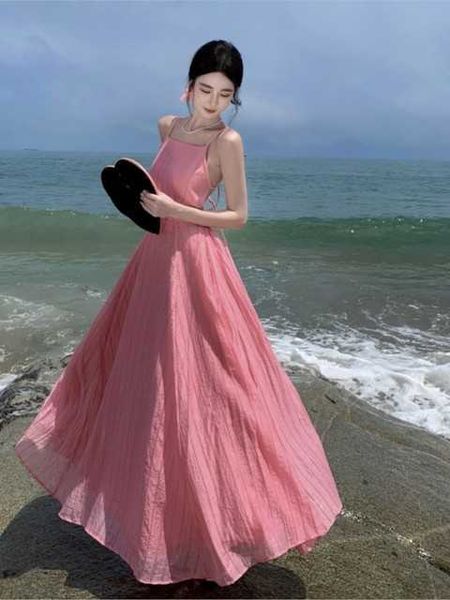 seaside holiday style dress women summer backless strap long pink dress french style elegant wedding dress robe longue vestidos, Black;gray
seaside holiday style dress women summer backless strap long pink dress french style elegant wedding dress robe longue vestidos, Black;gray
