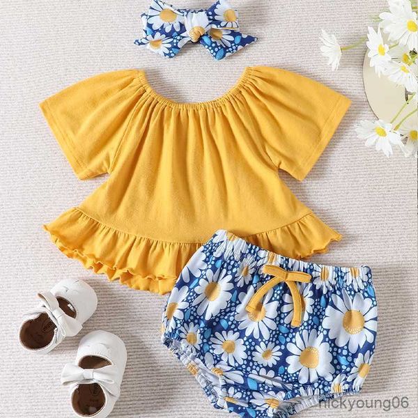 clothing sets 3m-24m baby girl yellow cotton with floral shorts and bow three-piece suit for summer wear, White
clothing sets 3m-24m baby girl yellow cotton with floral shorts and bow three-piece suit for summer wear, White