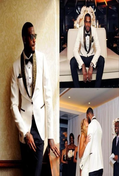 handsome two pieces white wedding tuxedos slim fit gold pattern laple suits for men one button groomsman suit jacketpantsbow ti9470490, Black;gray
handsome two pieces white wedding tuxedos slim fit gold pattern laple suits for men one button groomsman suit jacketpantsbow ti9470490, Black;gray