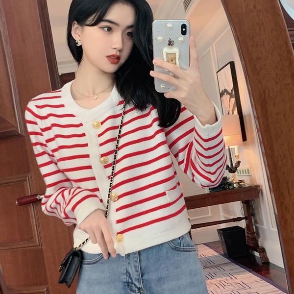 sweaters striped round neck longsleeved knitted cardigan female spring and autumn french fashion loose short sweater coat women casual, White;black
sweaters striped round neck longsleeved knitted cardigan female spring and autumn french fashion loose short sweater coat women casual, White;black