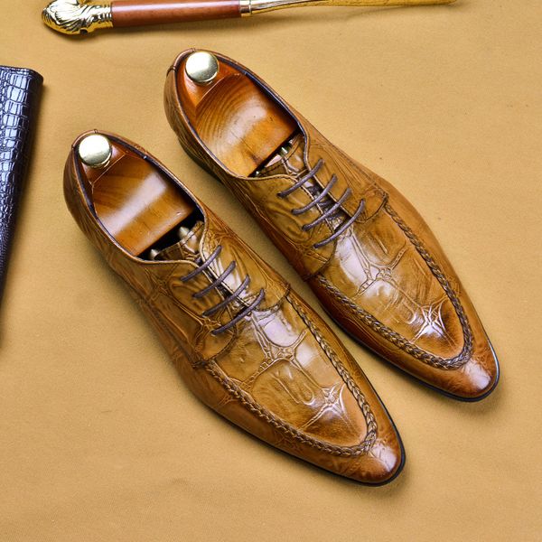 lace up mens oxfords genuine leather crocodile pattern office wedding formal shoes for men handmade pointed toe dress shoes, Black
lace up mens oxfords genuine leather crocodile pattern office wedding formal shoes for men handmade pointed toe dress shoes, Black