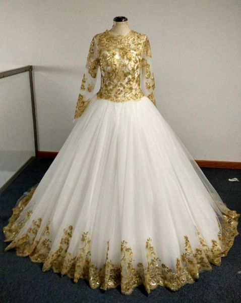 2016 colorful bridal gowns with champagne gold sequins appliques and sheer long sleeves princess ball gown chapel train real weddi9925844, White
2016 colorful bridal gowns with champagne gold sequins appliques and sheer long sleeves princess ball gown chapel train real weddi9925844, White