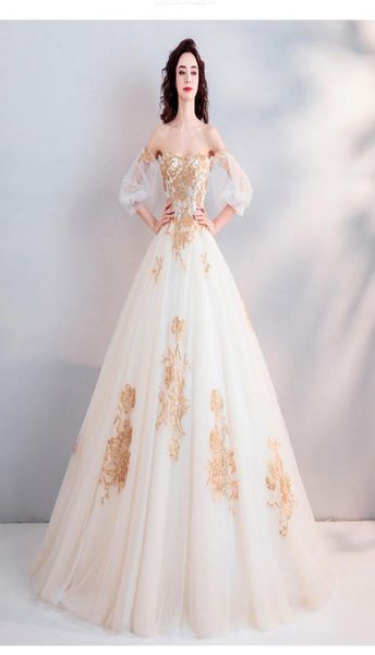 2019 new gold lace ball gown wedding dress short sleeves off the shoulder dubai arabic women princess non white bridal gowns 808173
2019 new gold lace ball gown wedding dress short sleeves off the shoulder dubai arabic women princess non white bridal gowns 808173