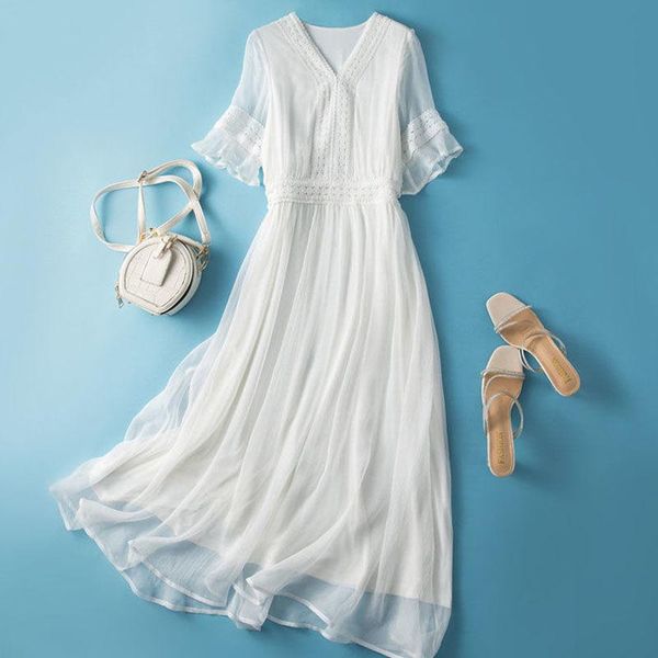 dresses elegant fashion lace voile splicing solid white chiffon dress women's clothing 2022 office lady half sleeve vneck midi dresses, Black;gray
dresses elegant fashion lace voile splicing solid white chiffon dress women's clothing 2022 office lady half sleeve vneck midi dresses, Black;gray