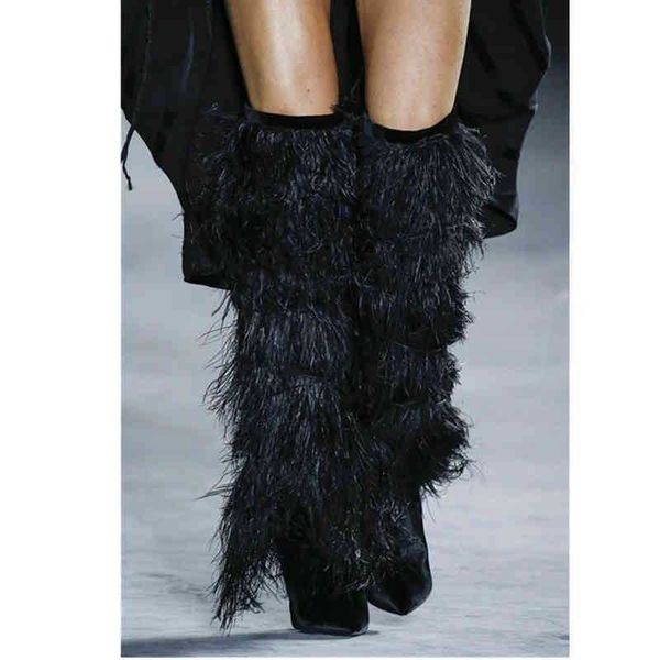 boots feather women high suede cross bound punch shoe party heel shoes ostrich feathers over the knee 220901, Black
boots feather women high suede cross bound punch shoe party heel shoes ostrich feathers over the knee 220901, Black