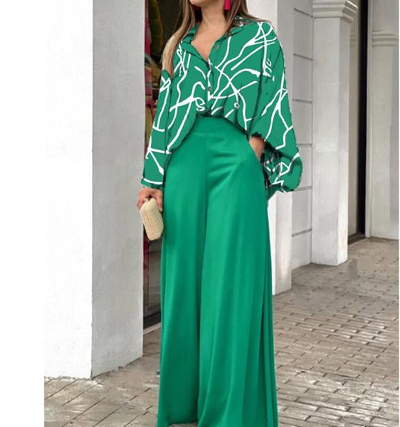 women's set 2023 spring/summer printing casual set loose large polo neck shirt high waist wide leg pants women's two piece set, White
women's set 2023 spring/summer printing casual set loose large polo neck shirt high waist wide leg pants women's two piece set, White