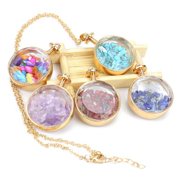 crystal pendant necklace round glass p box natural stone gravel necklace wishing bottle jewelry, Silver
crystal pendant necklace round glass p box natural stone gravel necklace wishing bottle jewelry, Silver