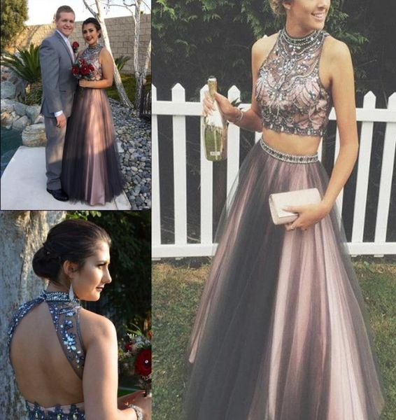 two piece tulle rom dresses high neck crystal beaded tulle floor length puffy chocolate brown teenage prom dress open back sweet 14144892, Black
two piece tulle rom dresses high neck crystal beaded tulle floor length puffy chocolate brown teenage prom dress open back sweet 14144892, Black