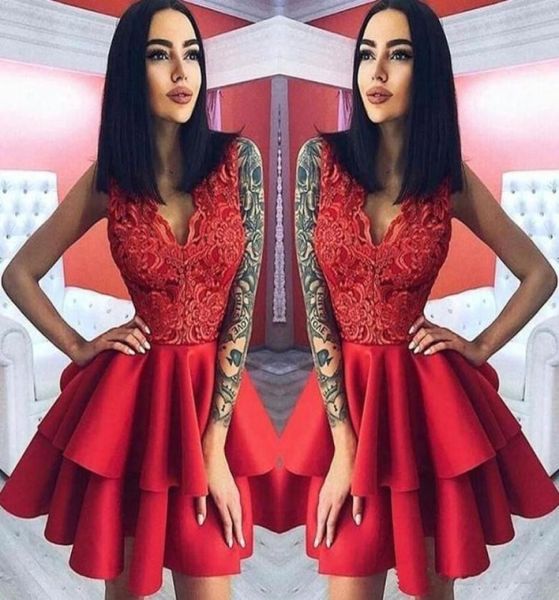 layer ruffles red short cocktail dresses a line v neck appliques knee length homecoming gowns prom evening dress9308133, Black
layer ruffles red short cocktail dresses a line v neck appliques knee length homecoming gowns prom evening dress9308133, Black