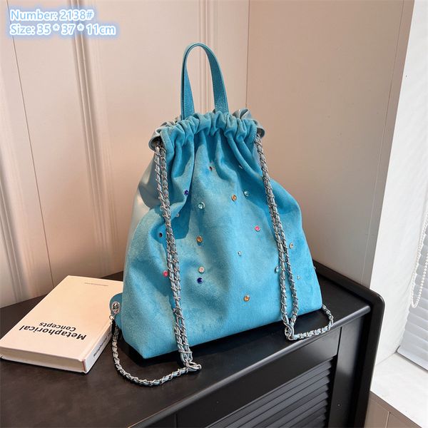 Factory wholesale ladies shoulder bags 5 colors this year popular colored gems women backpack thickened matte suede bucket bag personalized diamond handbag, Black-2138#
Factory wholesale ladies shoulder bags 5 colors this year popular colored gems women backpack thickened matte suede bucket bag personalized diamond handbag, Black-2138#