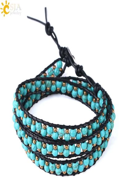 csja women leather braided bracelets turquoise gemstone beads three wrap bracelet wristband handmade bohemian jewellery christmas 6339545, Golden;silver
csja women leather braided bracelets turquoise gemstone beads three wrap bracelet wristband handmade bohemian jewellery christmas 6339545, Golden;silver