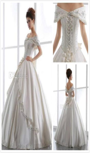 vintage ivory church wedding dresses 2015 off shoulder backless lace up beaded floor length satin ball gown sheer bridal gown bow 5929437, White
vintage ivory church wedding dresses 2015 off shoulder backless lace up beaded floor length satin ball gown sheer bridal gown bow 5929437, White