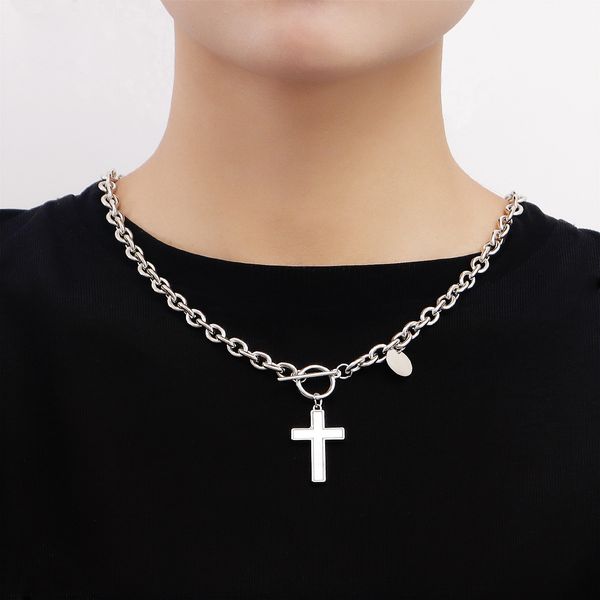 necklace punk exaggerated thick chain cross white fritillary pendant necklace woman, high-grade sense of clavicle chain personality necklace, Silver
necklace punk exaggerated thick chain cross white fritillary pendant necklace woman, high-grade sense of clavicle chain personality necklace, Silver