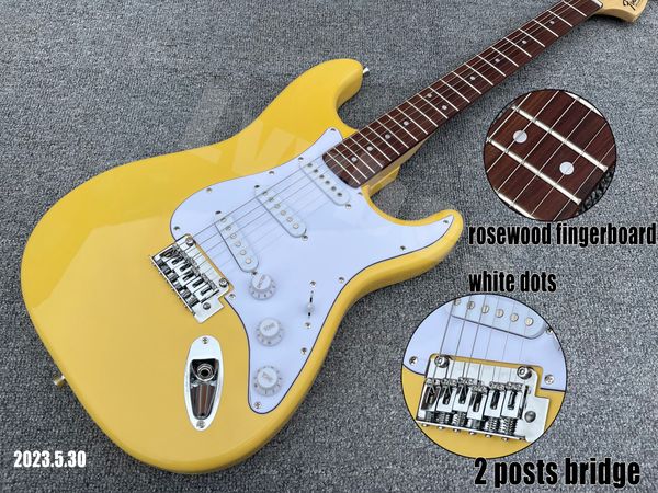 electric gutiar yellowish color white pickguard sss 2 posts bridge rosewood fingerboard white dots
electric gutiar yellowish color white pickguard sss 2 posts bridge rosewood fingerboard white dots