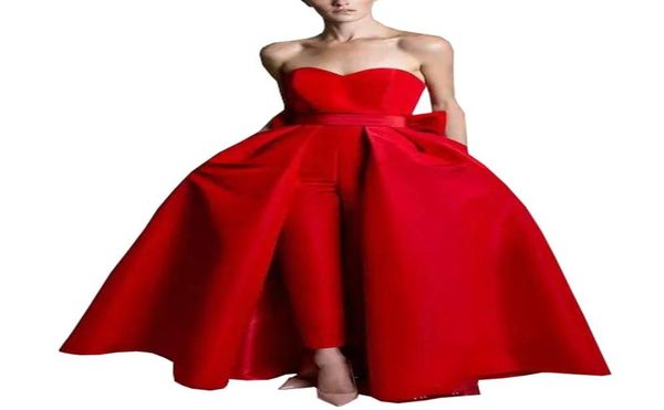 women jumpsuit evening dresses plus size 2022 satin bow strapless detachable skirt pantsuit prom dress formal gowns open back cust9080506, Black;red
women jumpsuit evening dresses plus size 2022 satin bow strapless detachable skirt pantsuit prom dress formal gowns open back cust9080506, Black;red