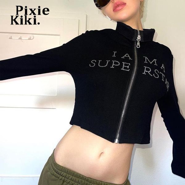 t-shirt pixiekiki letter rhinestone zip up tuetleneck crop full sleeve y2k clothes women street wear t shirt black p16dz21, White
t-shirt pixiekiki letter rhinestone zip up tuetleneck crop full sleeve y2k clothes women street wear t shirt black p16dz21, White