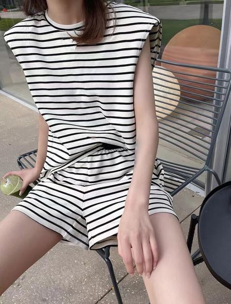women's stripe sleeveless set shoulder pad sleeveless design short with elastic high waist shorts 529, Gray
women's stripe sleeveless set shoulder pad sleeveless design short with elastic high waist shorts 529, Gray