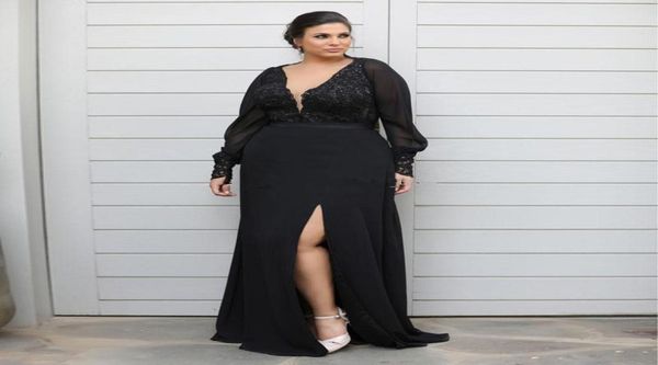 chic lace mermaid plus size prom dresses long sleeves plunging neck beaded side split evening gowns floor length chiffon formal dr5231740, Black
chic lace mermaid plus size prom dresses long sleeves plunging neck beaded side split evening gowns floor length chiffon formal dr5231740, Black