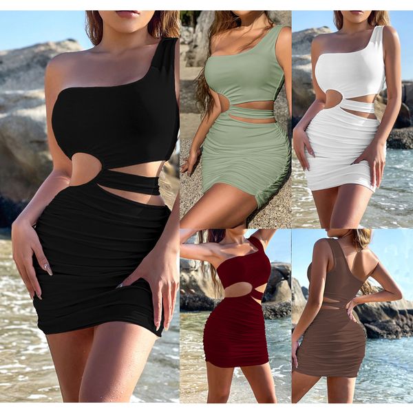 2023 designer streetwear backless mini dresses summer y2k sleeveless one shoulder hollow out bodycon dress solid women clothes wholesale bul, Black;gray
2023 designer streetwear backless mini dresses summer y2k sleeveless one shoulder hollow out bodycon dress solid women clothes wholesale bul, Black;gray