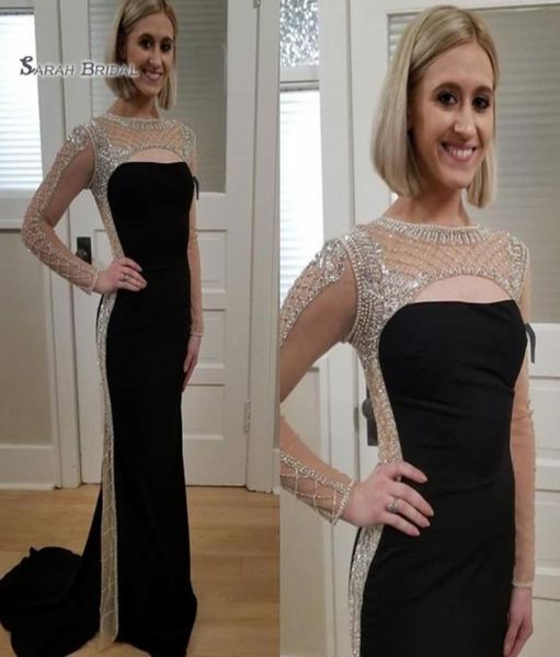 2019 mermaid jewel beads sweep with long sleeves high end quality evening party dress s6267642, Black
2019 mermaid jewel beads sweep with long sleeves high end quality evening party dress s6267642, Black