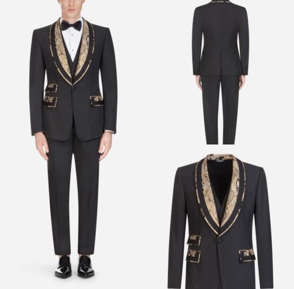black mens suit with gold appliqued three pieces suits groom wedding business tuxedos custom madejacketvestpants2444752, Black;gray
black mens suit with gold appliqued three pieces suits groom wedding business tuxedos custom madejacketvestpants2444752, Black;gray