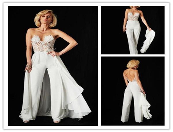 2018 charming white chiffon jumpsuits prom dresses v neck evening gowns floor length backless detachable train formal party d1680274, Black
2018 charming white chiffon jumpsuits prom dresses v neck evening gowns floor length backless detachable train formal party d1680274, Black